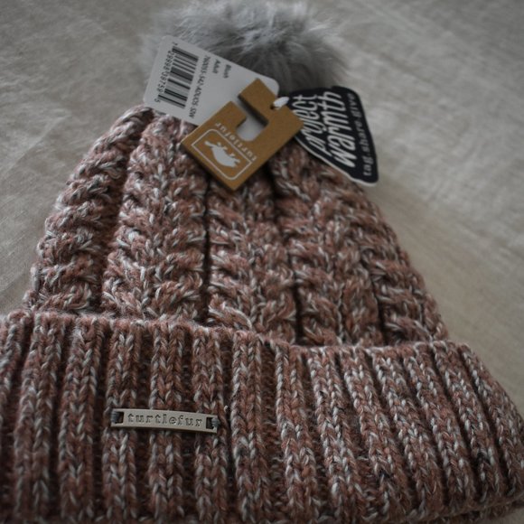 Turtle Fur Accessories - NWT Turtle Fur Lexi Pompom Beanie Blush Fleece Lining Ribbed Cuff